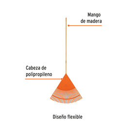 Escoba plástica flexible para jardín, 26 dientes, mango 48