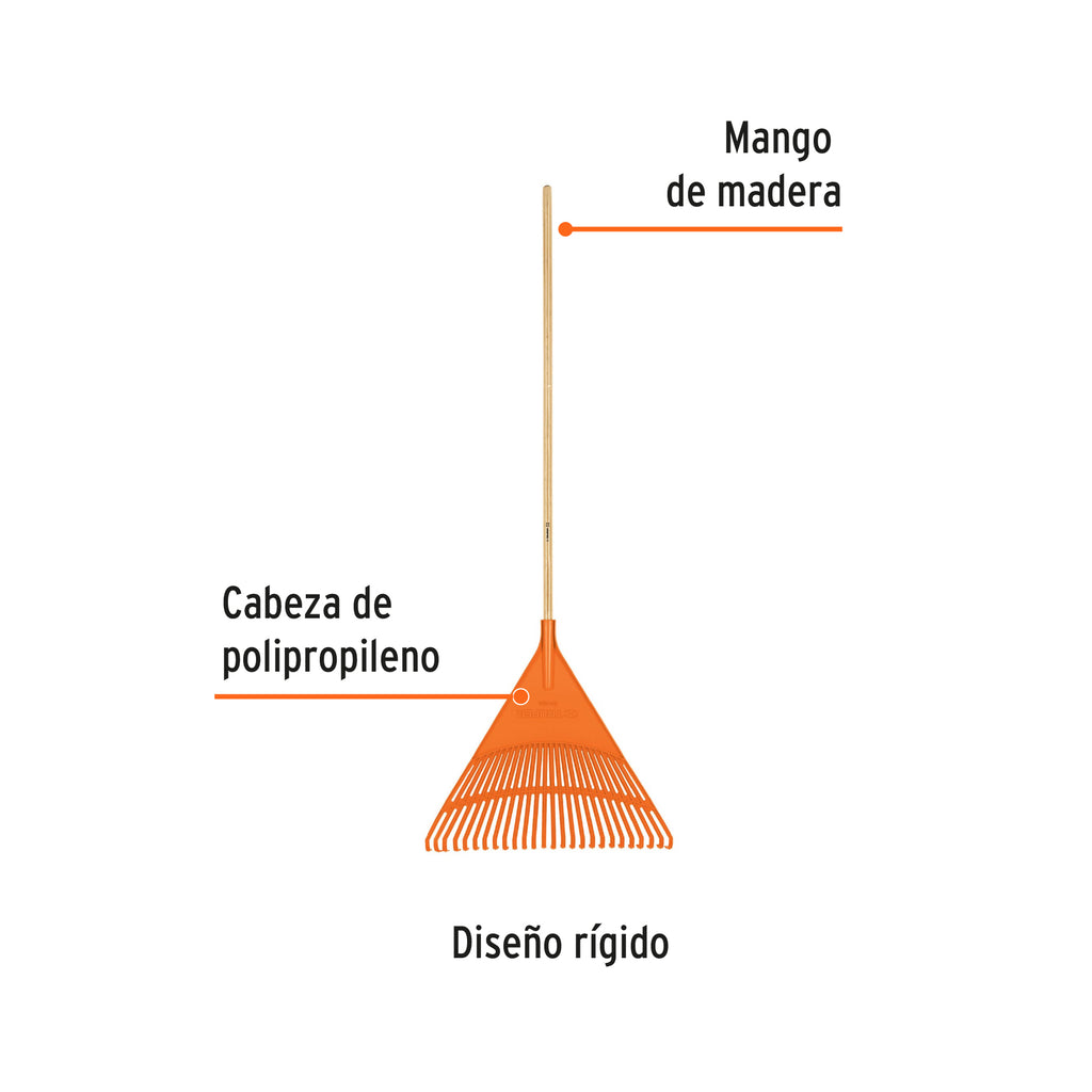 Escoba plástica rígida para jardín, 26 dientes, mango 48" TRUPER EP-26R (19788)