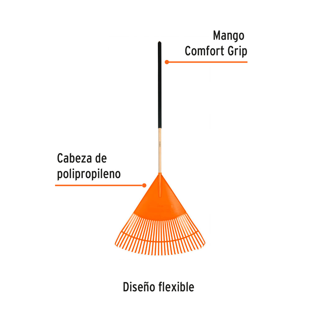 Escoba plástica flexible para jardín, 30 dientes, mango 48" TRUPER EP-30 (19065)