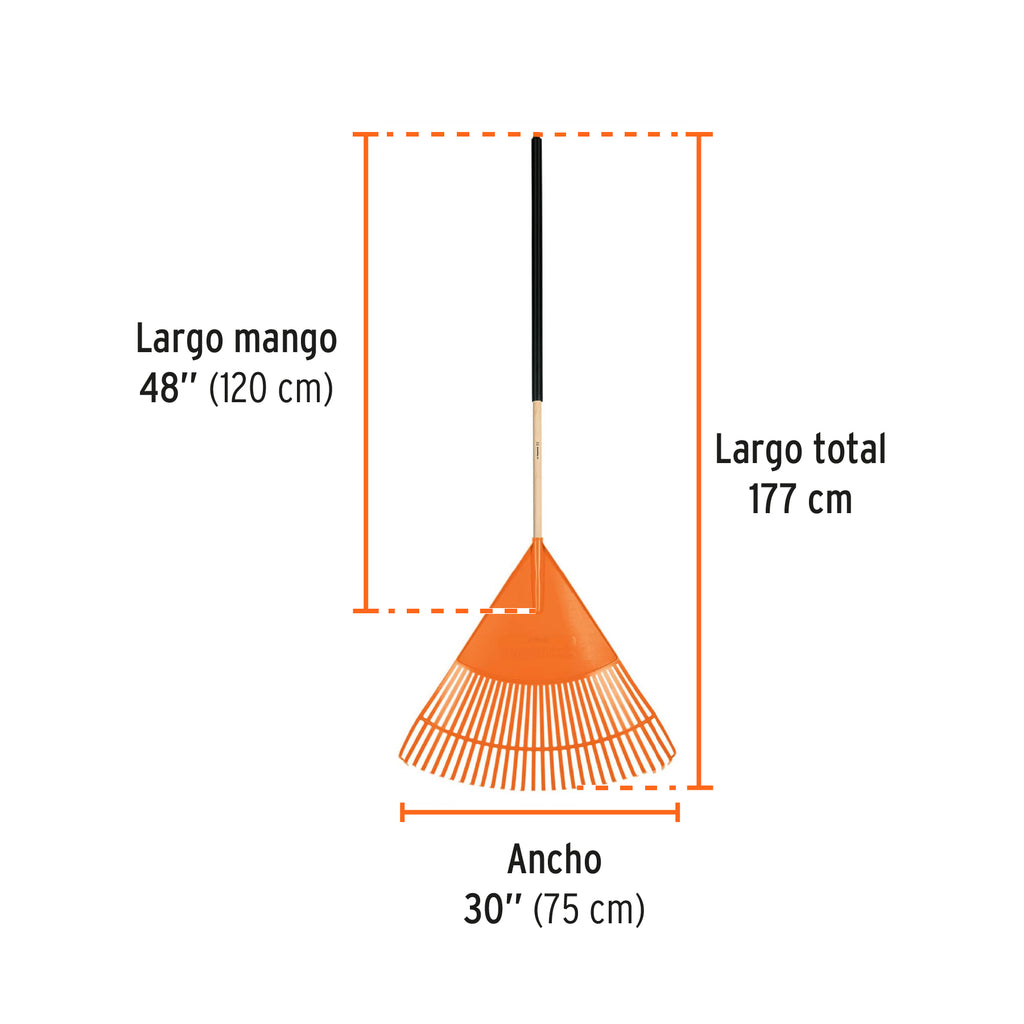 Escoba plástica flexible para jardín, 30 dientes, mango 48" TRUPER EP-30 (19065)