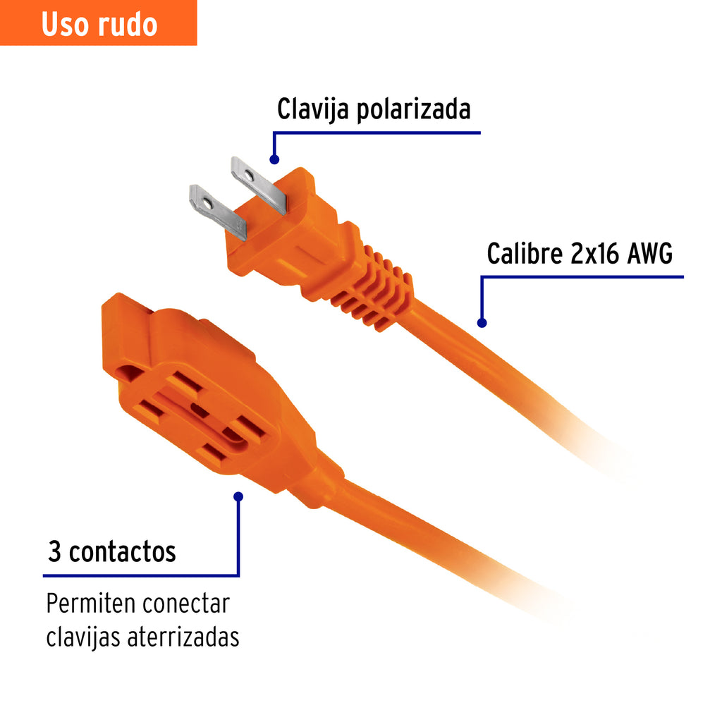 Extensión eléctrica de uso rudo 12 m 2x16 AWG, VOLTECK ER-12 X 16 (48047)