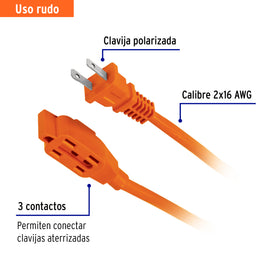 Extensión eléctrica de uso rudo 12 m 2x16 AWG, VOLTECK ER-12 X 16 (48047)