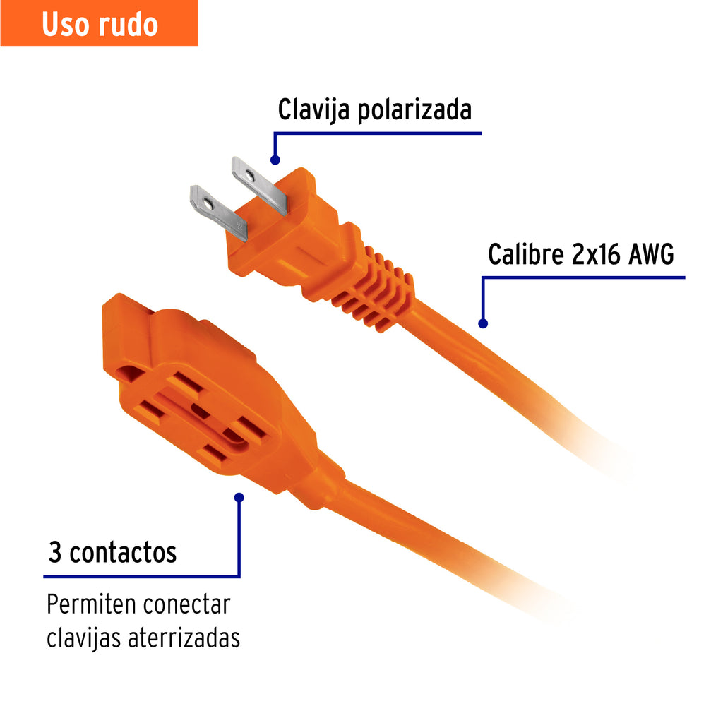 Extensión eléctrica de uso rudo 25 m 2x16 AWG, VOLTECK ER-25 X 16 (48050)