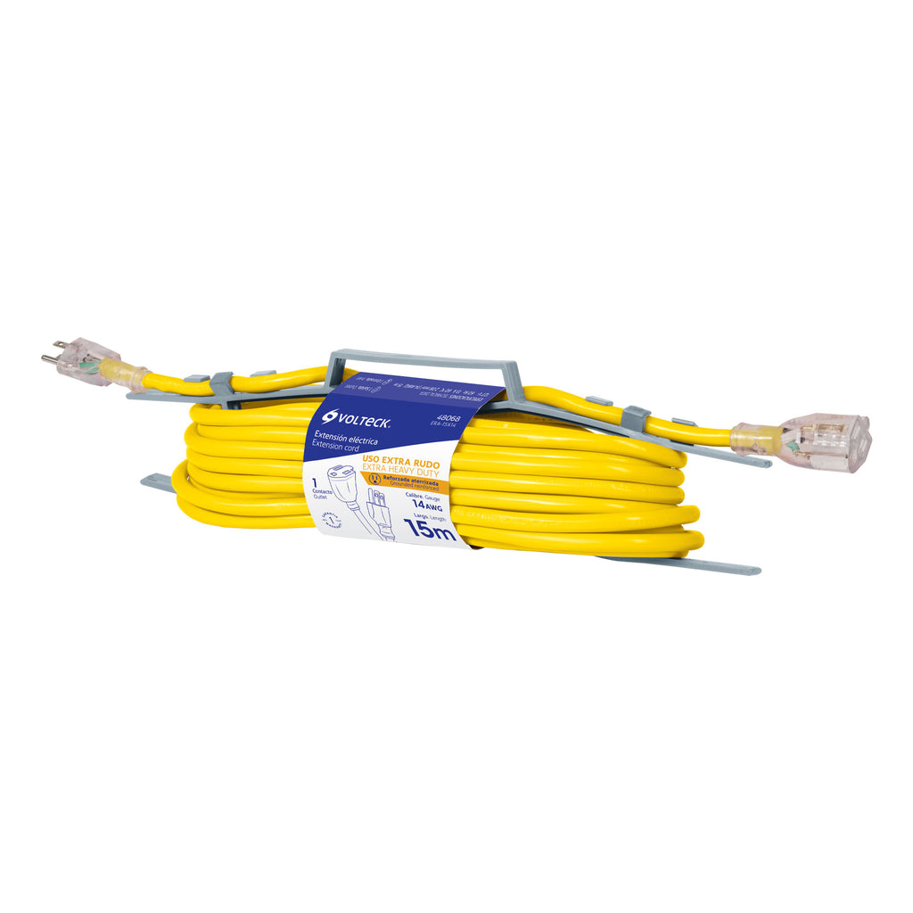 Extensión reforzada aterrizada 15 m 3x14 AWG, VOLTECK ERA-15X14 (48068)