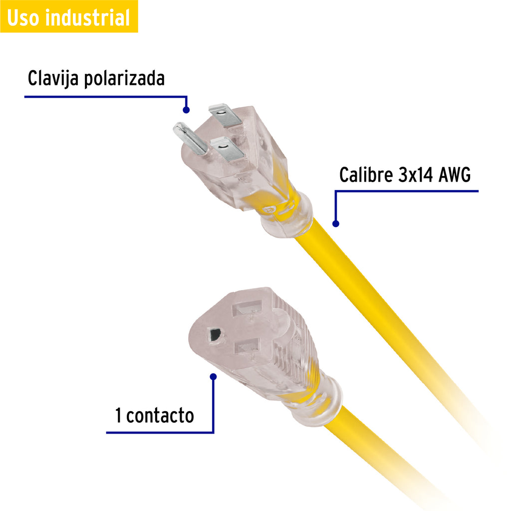 Extensión reforzada aterrizada 15 m 3x14 AWG, VOLTECK ERA-15X14 (48068)