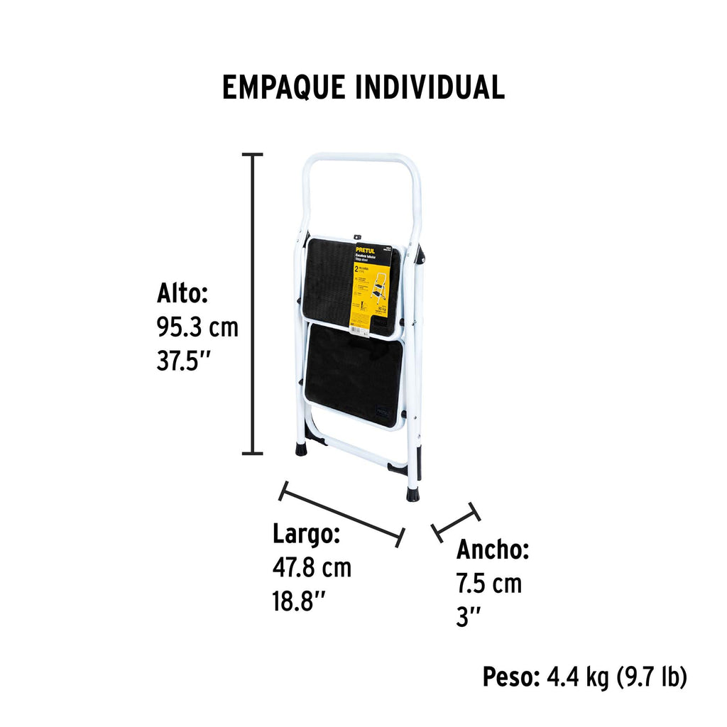 Escalera tubular, plegable, 2 peldaños con barandal, PRETUL  ESTU-2P (24118)