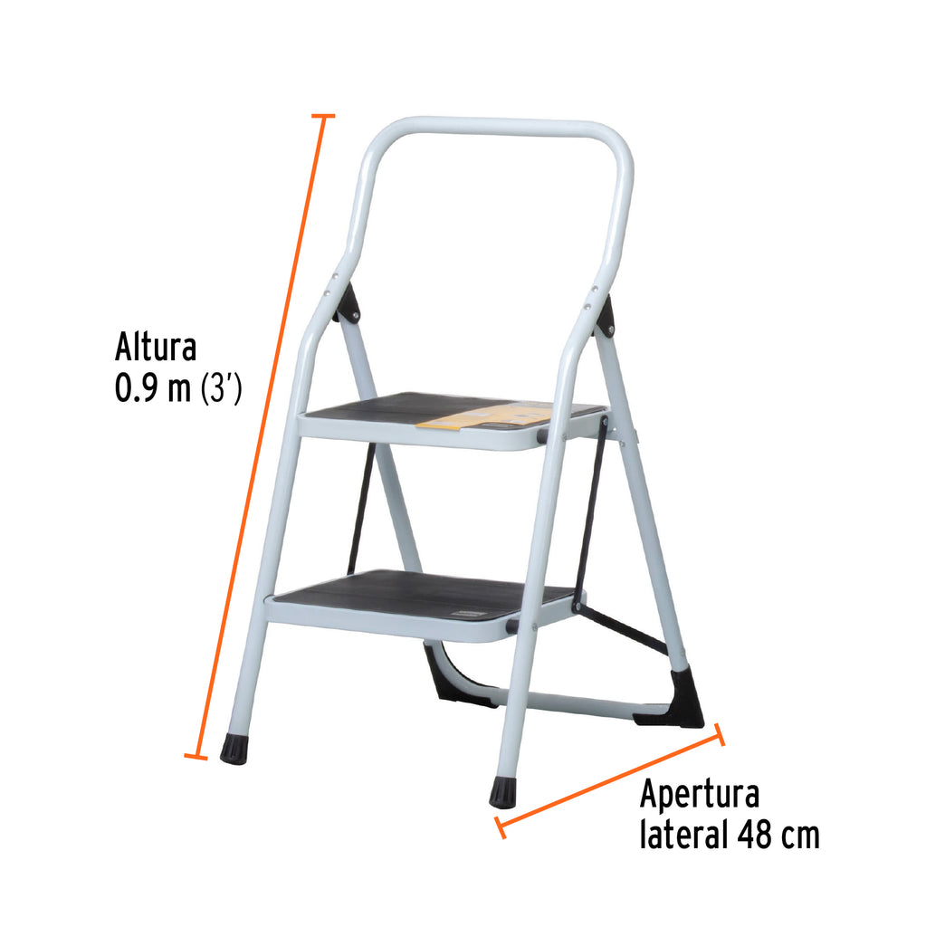 Escalera tubular, plegable, 2 peldaños con barandal, PRETUL  ESTU-2P (24118)