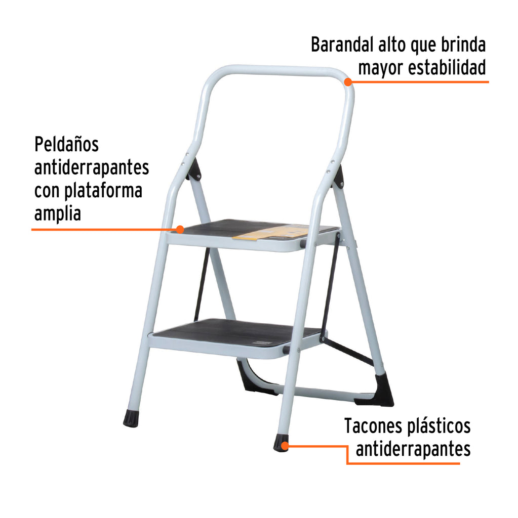 Escalera tubular, plegable, 2 peldaños con barandal, PRETUL  ESTU-2P (24118)