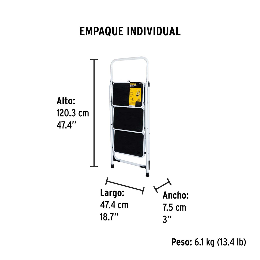 Escalera tubular, plegable, 3 peldaños, PRETUL ESTU-3P (24120)