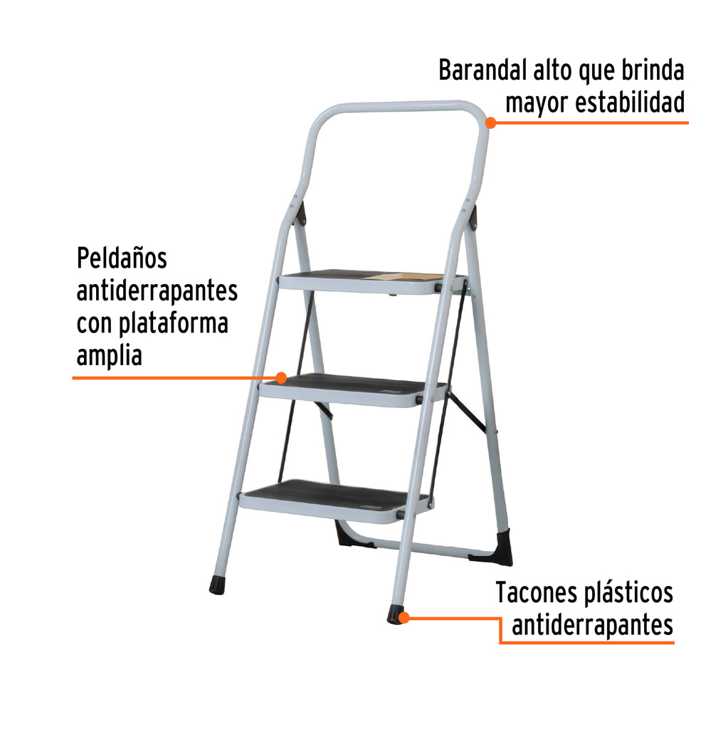 Escalera tubular, plegable, 3 peldaños, PRETUL ESTU-3P (24120)