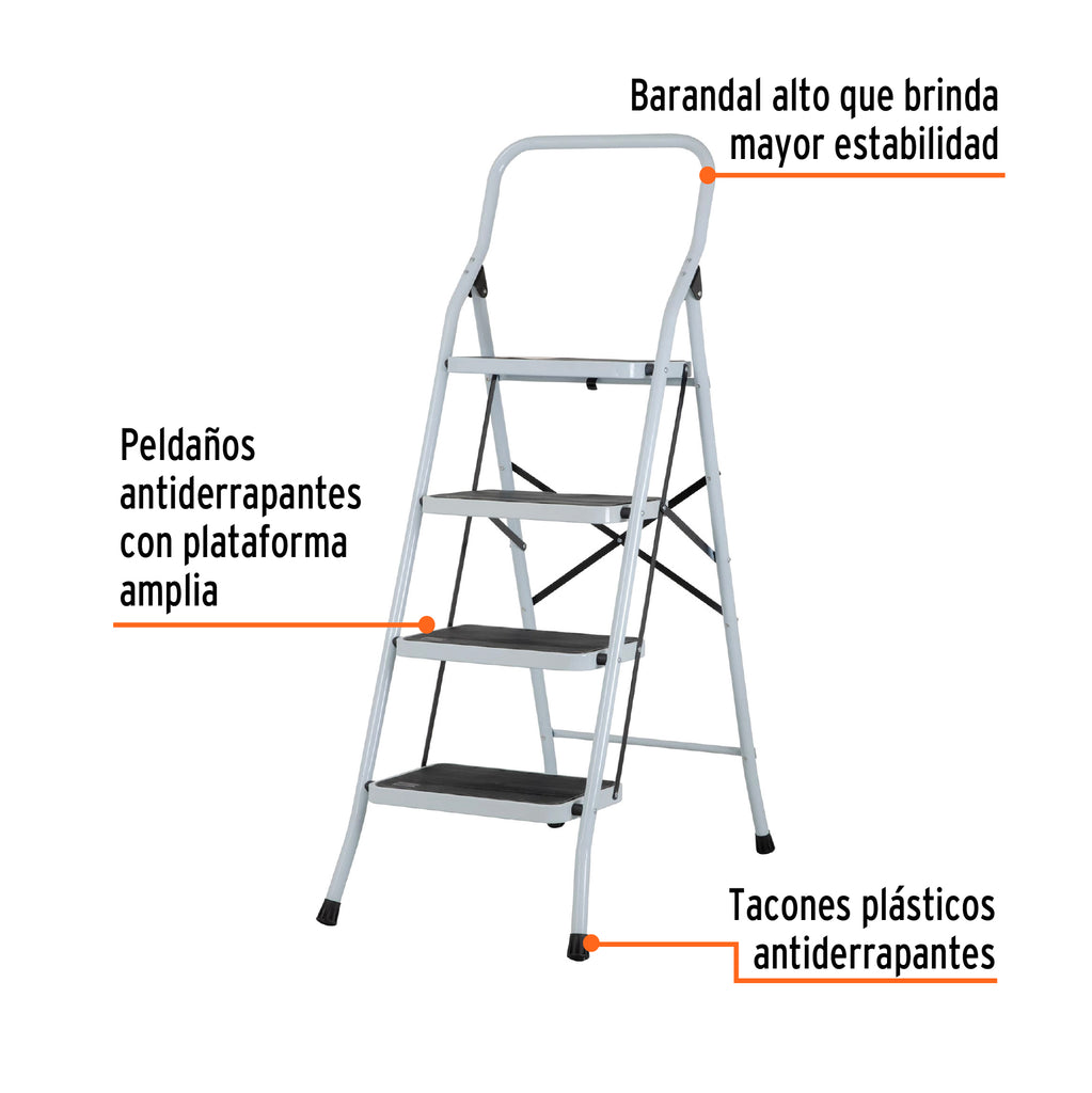 Escalera tubular, plegable, 4 peldaños, PRETUL ESTU-4P (24122)