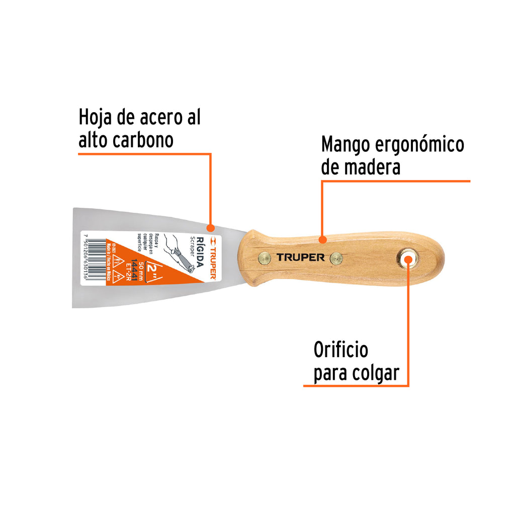 Espátula rígida 2" con mango de madera, TRUPER ET-2R (14441)