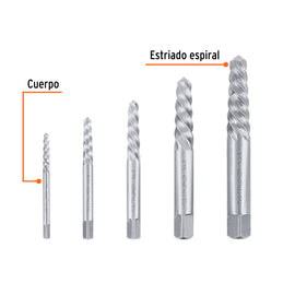 Juego con 5 extractores de tornillos, TRUPER EXT-5 (14512)