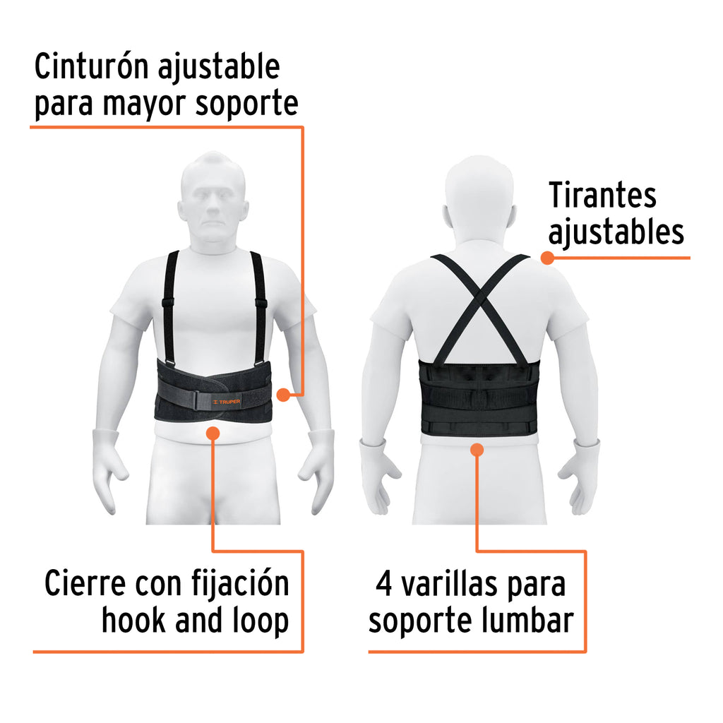 Faja lumbar con tercer cinturón, talla G, TRUPER FAJA - LX (14217)