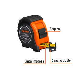 Flexómetro Gripper contra impactos 10 m cinta 32 mm, TRUPER FH-10M (14582)