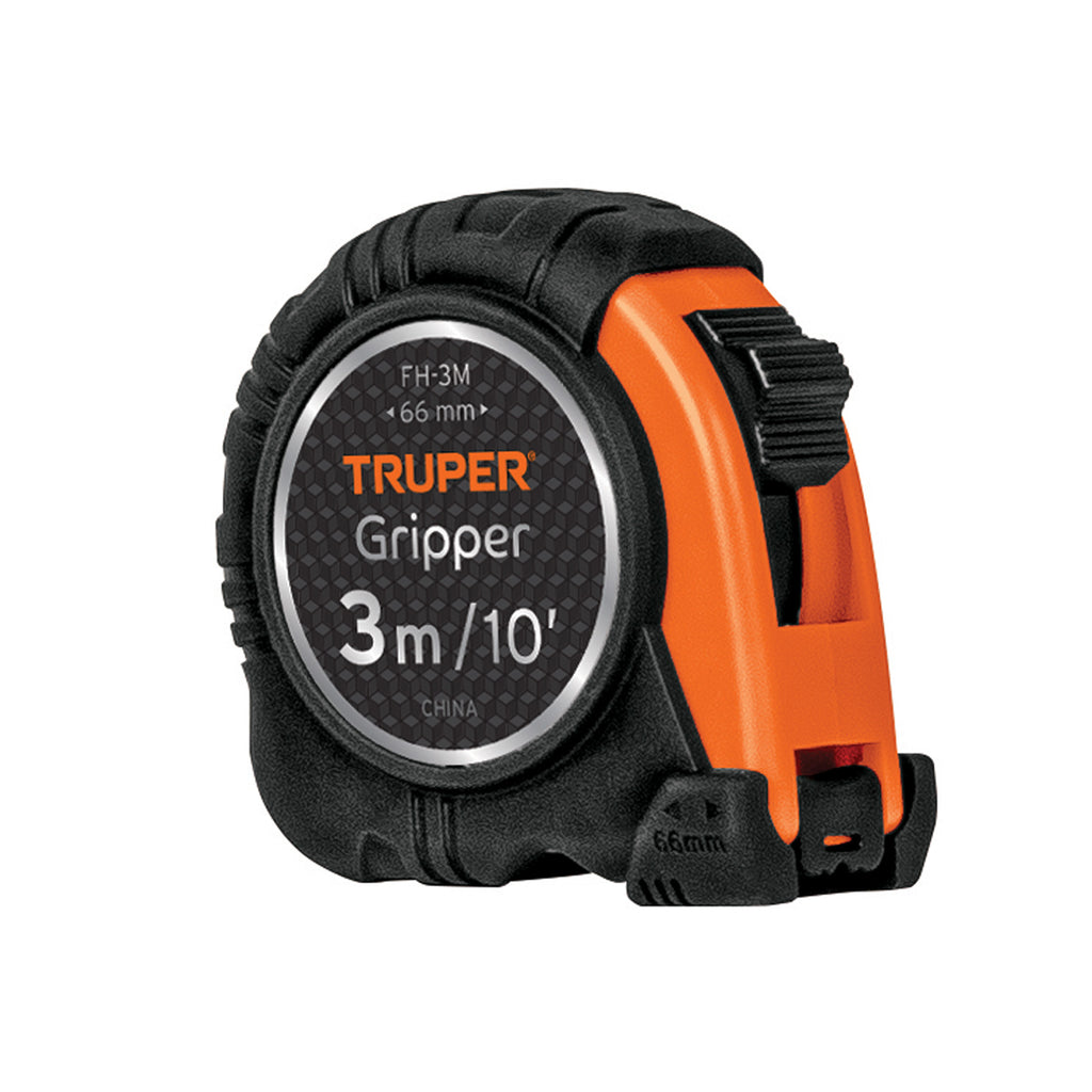 Flexómetro Gripper contra impactos 3 m cinta 13 mm, TRUPER FH-3M (14577)