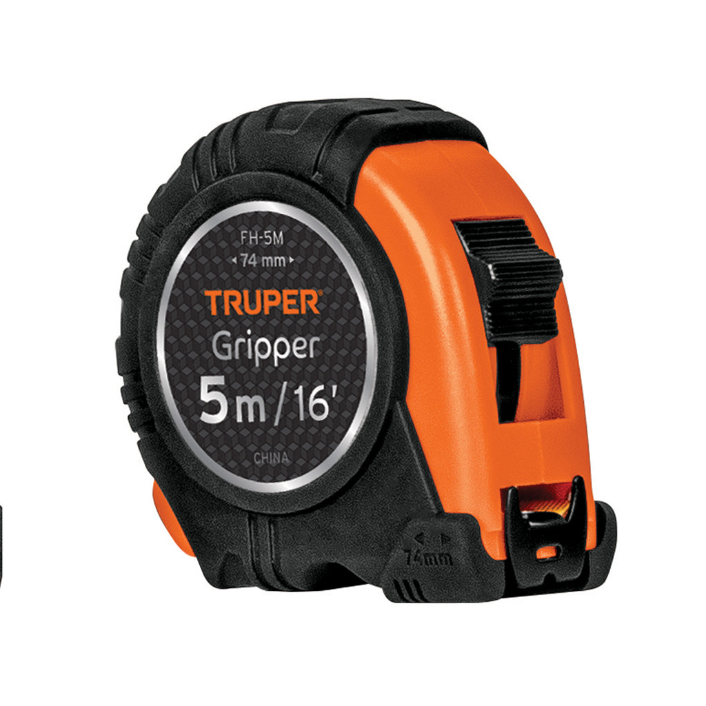 Flexómetro Gripper contra impactos 5 m cinta 19 mm, TRUPER FH-5M (14578)