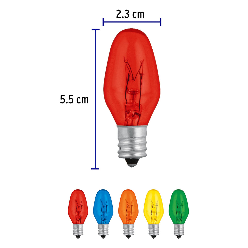 Focos incandescentes de colores base E12 7.5W 1pz, VOLTECK FI-50C (46822)