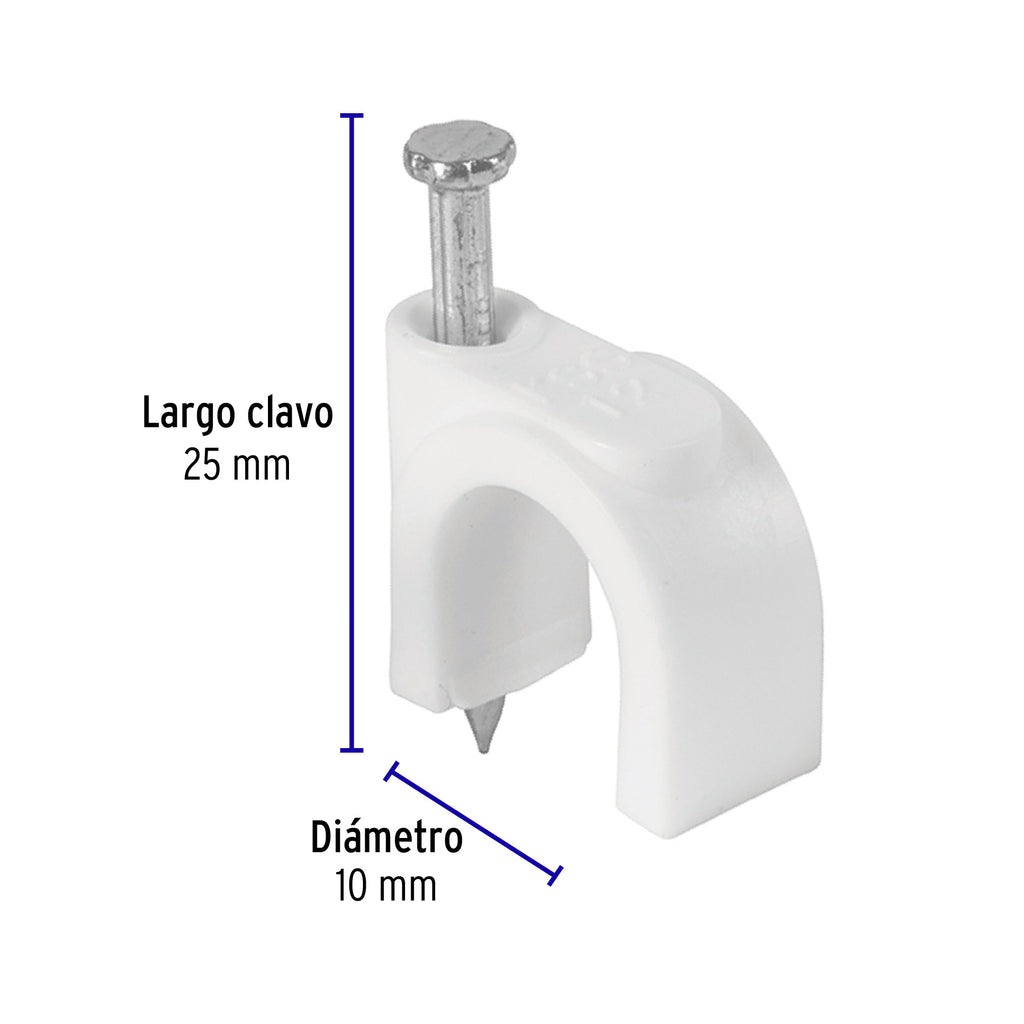 Grapas blancas de 10 mm para cable redondo, bolsa con 20pz, VOLTECK GCU-10B (48274)