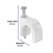 Cargar imagen en el visor de la galería, Grapas blancas de 10 mm para cable redondo, bolsa con 20pz, VOLTECK GCU-10B (48274)