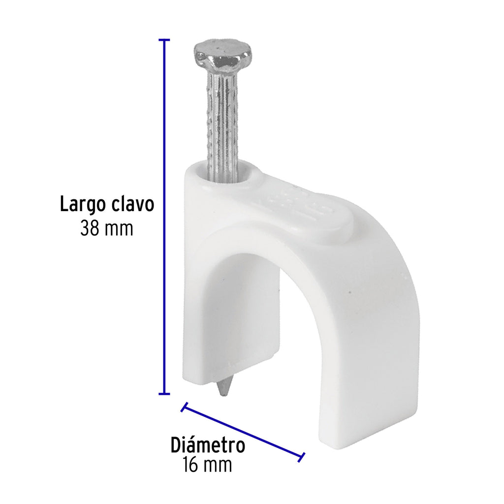 Grapas blancas de 16 mm para cable redondo, bolsa con 20pz, VOLTECK GCU-16B (48276)