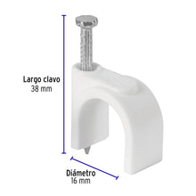 Cargar imagen en el visor de la galería, Grapas blancas de 16 mm para cable redondo, bolsa con 20pz, VOLTECK GCU-16B (48276)