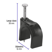 Cargar imagen en el visor de la galería, Grapas negras de 16 mm para cable redondo, bolsa con 20pz, VOLTECK GCU-16N (48284)