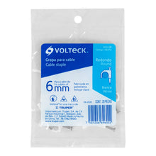 Cargar imagen en el visor de la galería, Grapas blancas de 6 mm para cable redondo, bolsa con 20pz, VOLTECK GCU- 6B (48272)