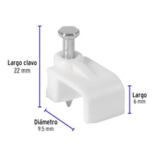 Cargar imagen en el visor de la galería, Grapas blancas de 6 x 9.5 mm para cable plano, bolsa con 20pz, VOLTECK GPL-10B (48279)