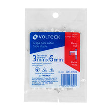 Cargar imagen en el visor de la galería, Grapas blancas de 3 x 6 mm para cable plano, bolsa 20pz, VOLTECK GPL- 5B (48277)