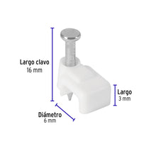 Cargar imagen en el visor de la galería, Grapas blancas de 3 x 6 mm para cable plano, bolsa 20pz, VOLTECK GPL- 5B (48277)