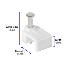 Cargar imagen en el visor de la galería, Grapas blancas de 5 x 8.5 mm para cable plano, bolsa con 20pz, VOLTECK GPL- 8B (48278)