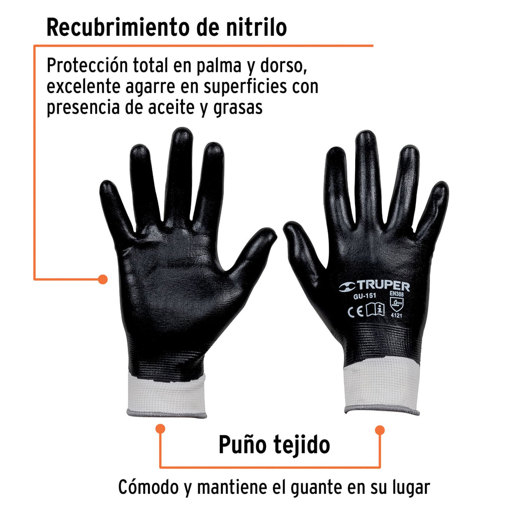 Guantes de poliéster con recubrimiento de nitrilo, CH,TRUPER GU-151 (18025)