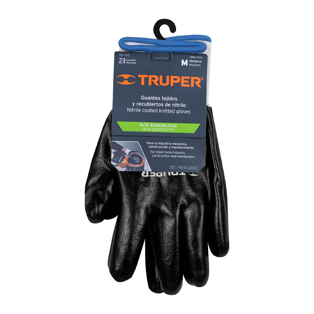 Guantes de poliéster con recubrimiento de nitrilo, M, TRUPER GU-152 (18026)