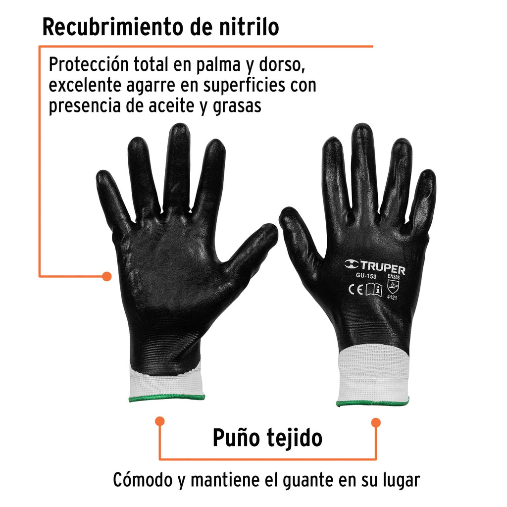 Guantes de poliéster con recubrimiento de nitrilo, G, TRUPER GU-153 (18027)