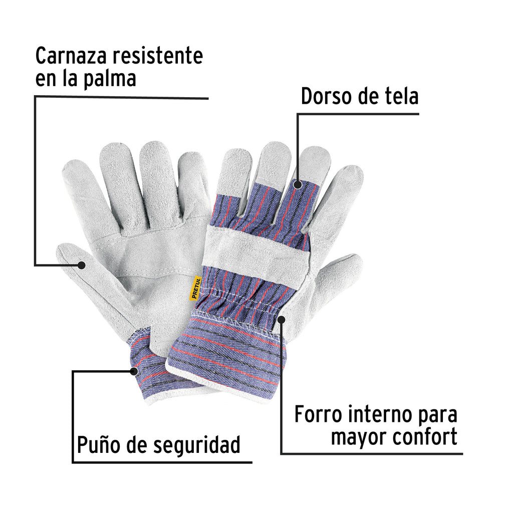 Guantes de carnaza y loneta, unitalla, PRETUL GU-235P (29976)