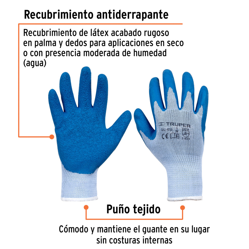 Guantes de poliéster recubiertos de latex, M, TRUPER GU-412 (15266)