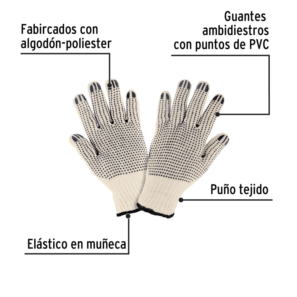 Guantes de algodón con puntos de PVC en palma y dorso,PRETUL GU-425(21830)