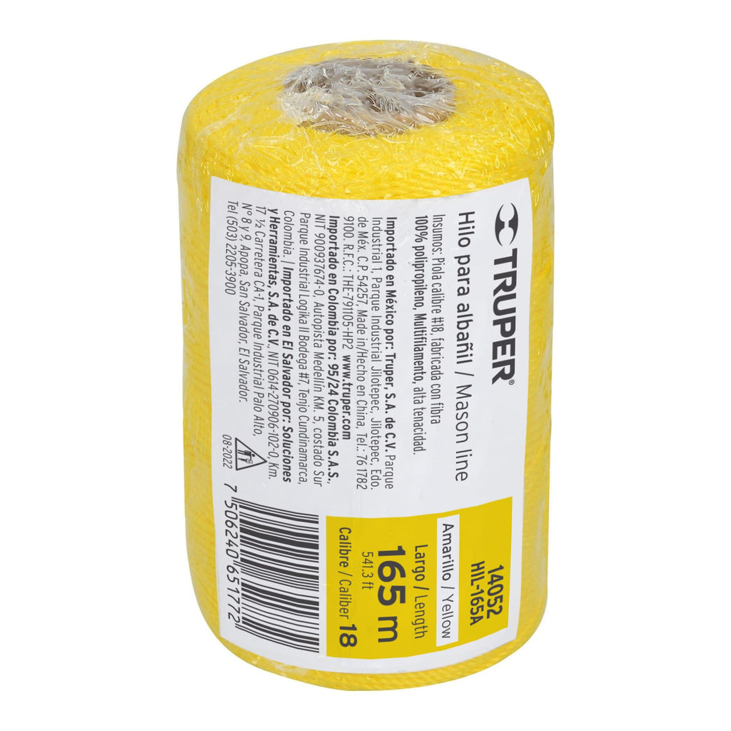 Hilo para albañil amarillo carrete con 165m, TRUPER HIL-165A (14052)