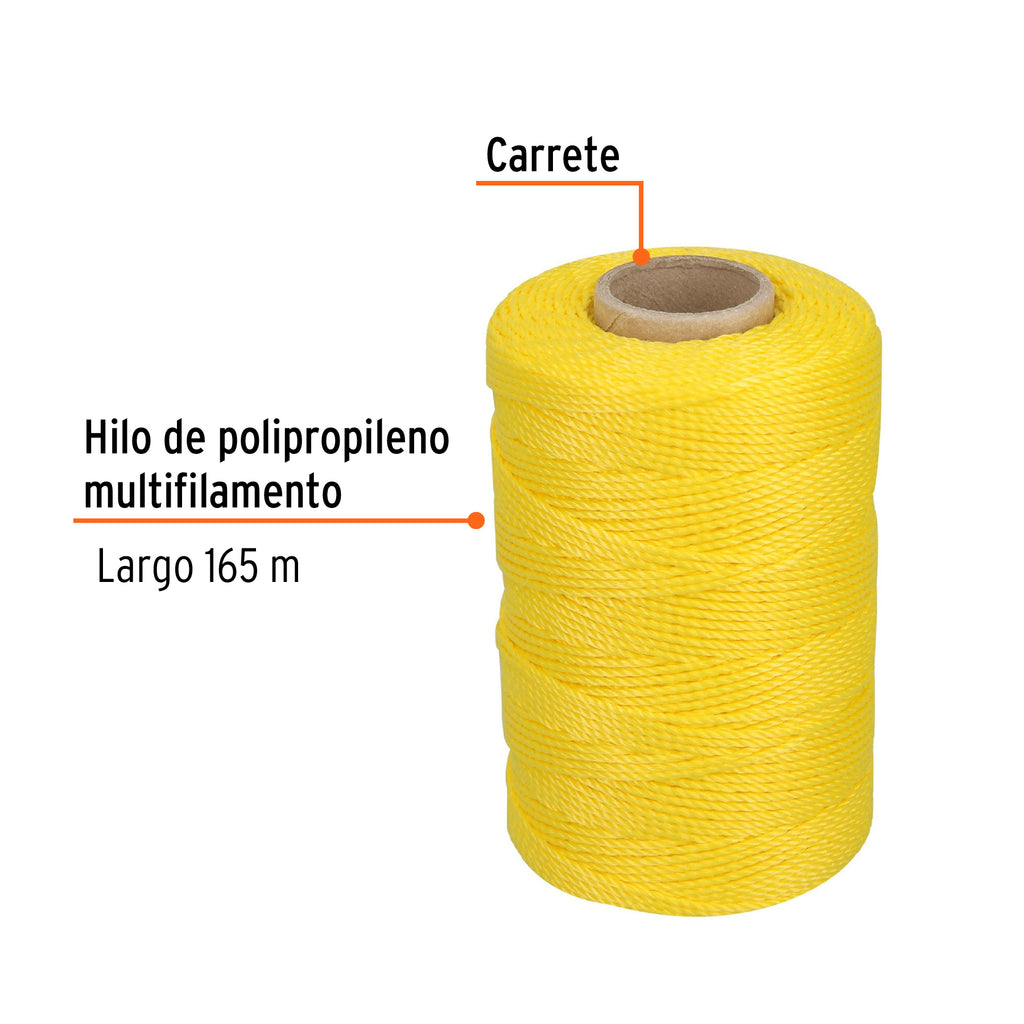 Hilo para albañil amarillo carrete con 165m, TRUPER HIL-165A (14052)