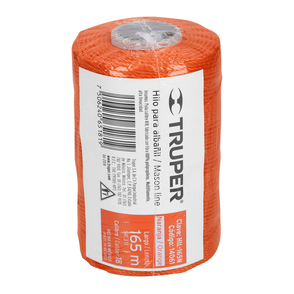 Hilo para albañil naranja carrete con 165m, Truper HIL-165N (14061)