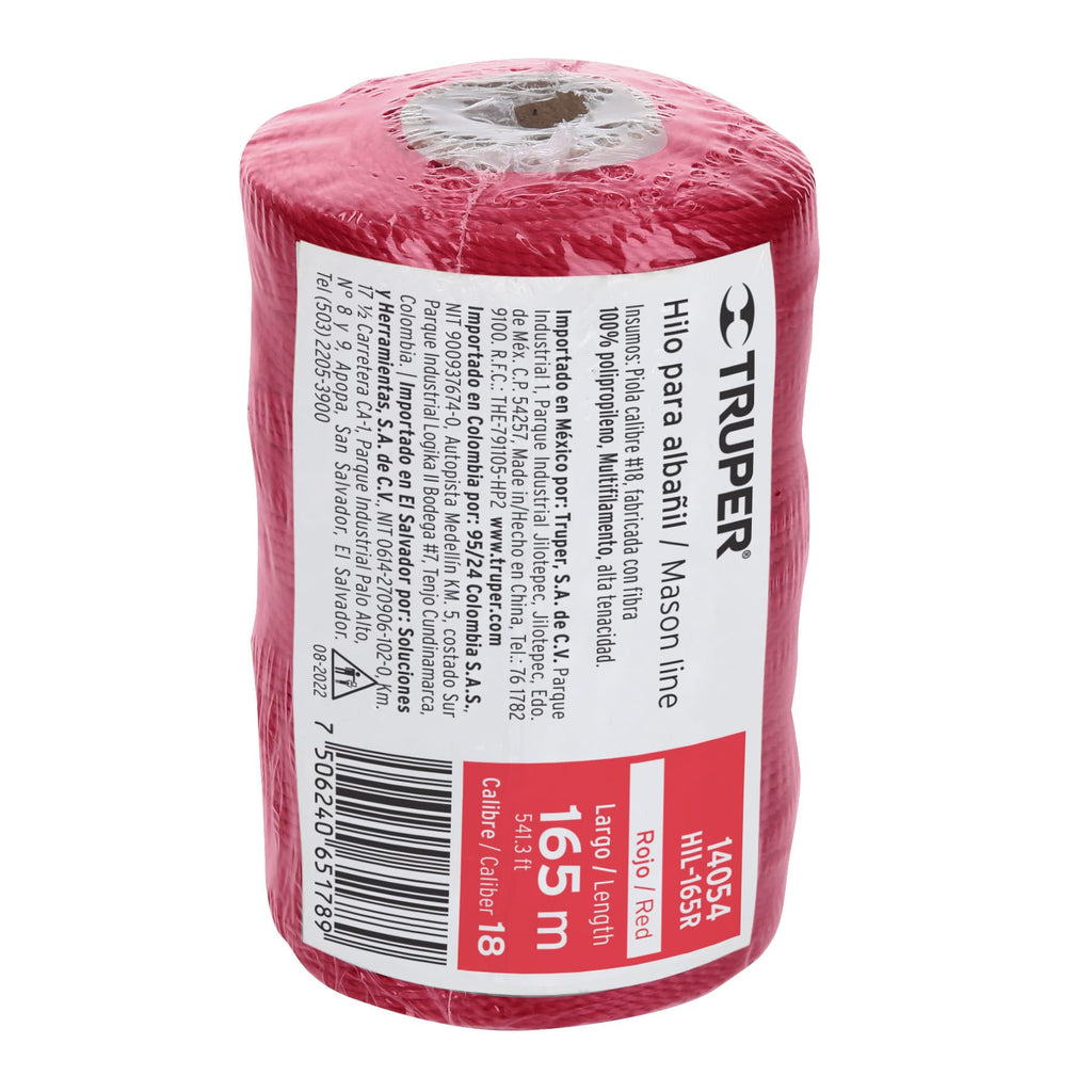 Hilo para albañil rojo carrete con 165m, Truper HIL-165R (14054)