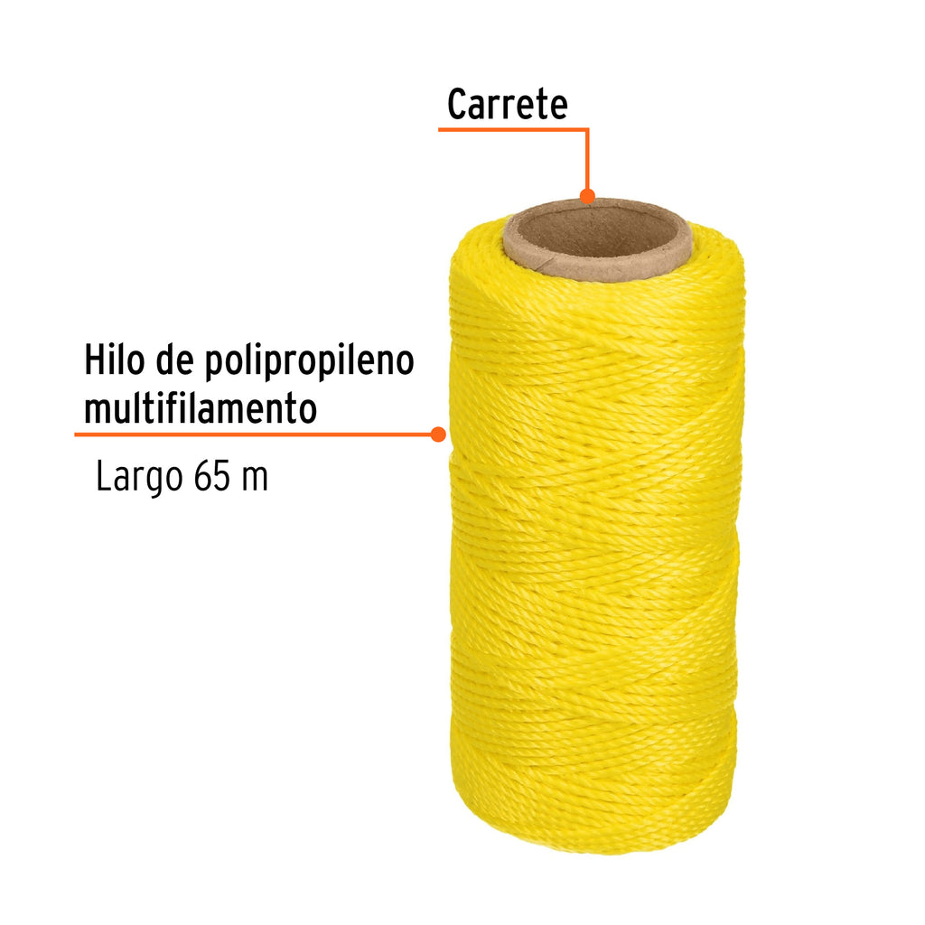 Hilo para albañil amarillo carrete con 65 m, TRUPER HIL-65A (14045)