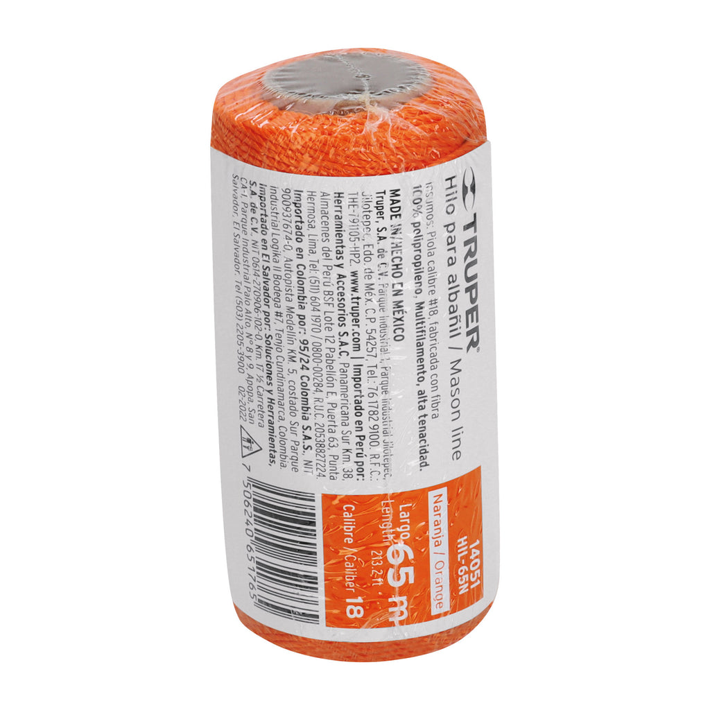 Hilo para albañil naranja carrete con 65 m, TRUPER HIL-65N (14051)