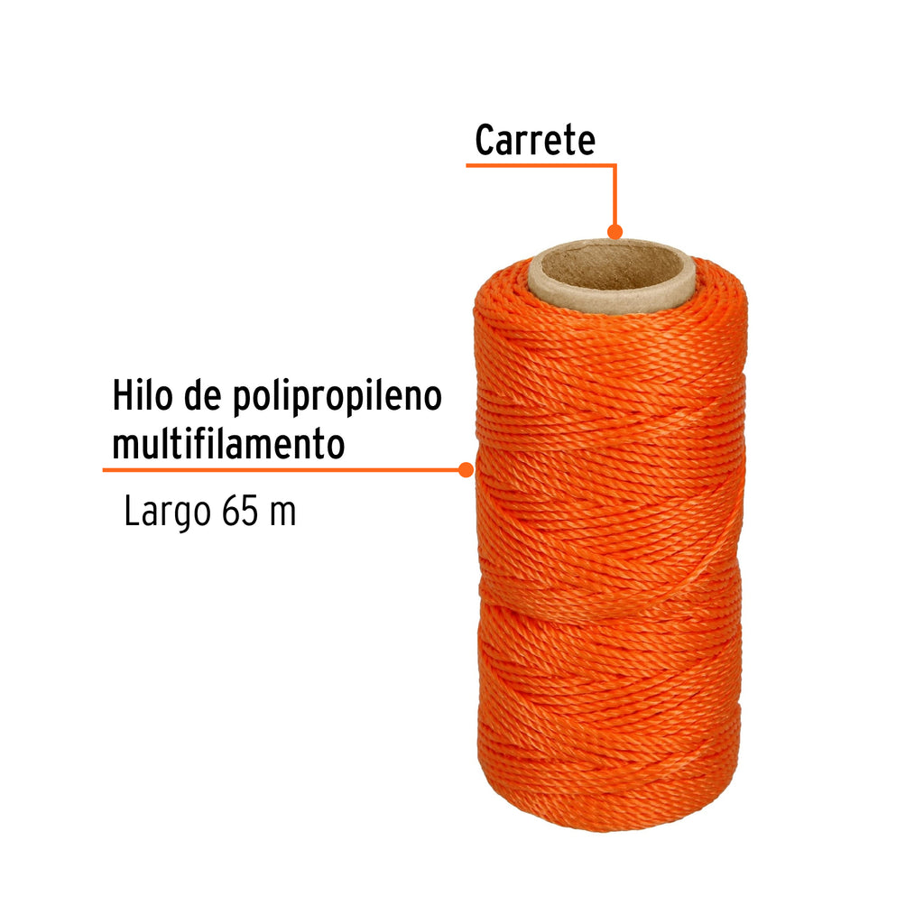 Hilo para albañil naranja carrete con 65 m, TRUPER HIL-65N (14051)