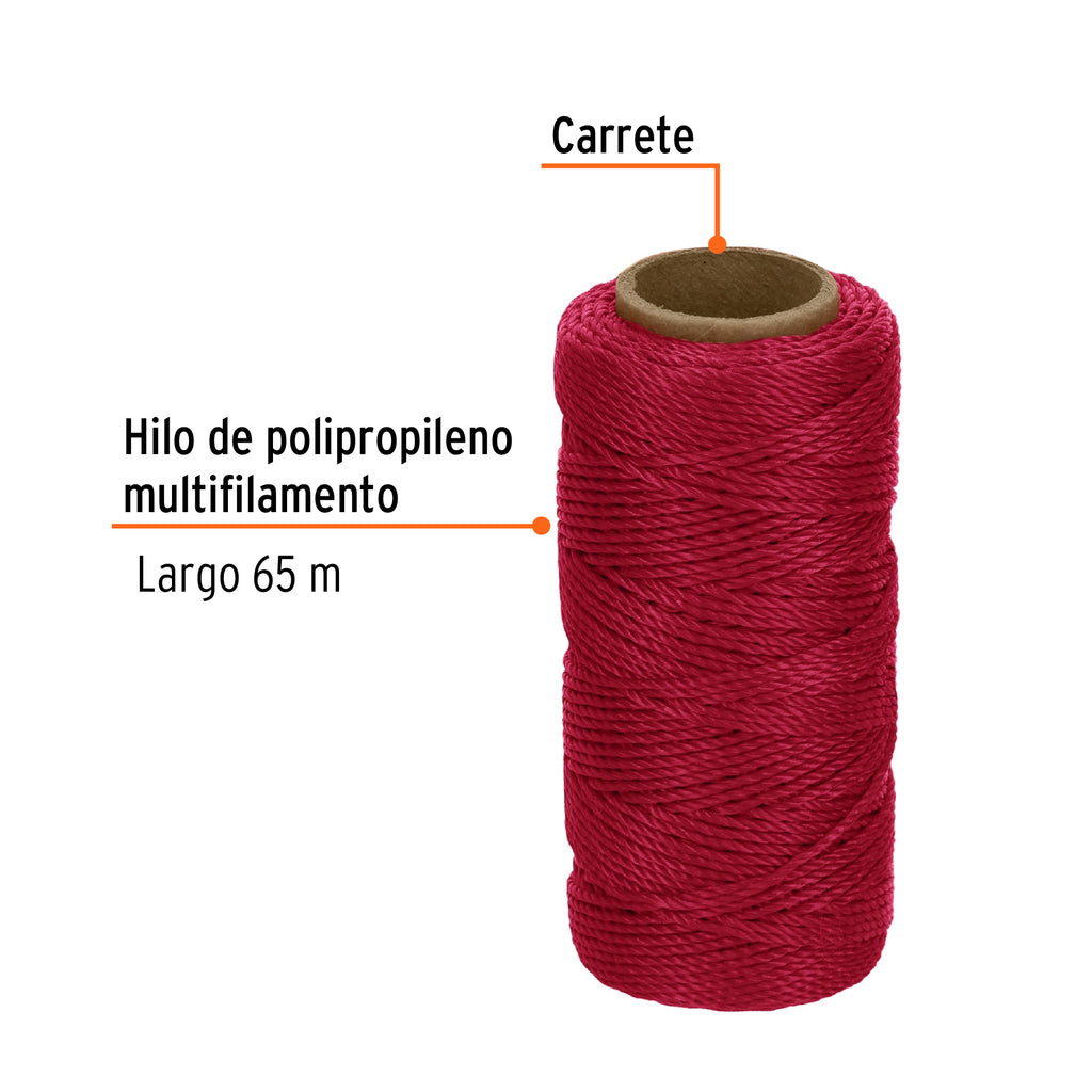 Hilo para albañil rojo carrete con 65m, TRUPER HIL-65R (14046)