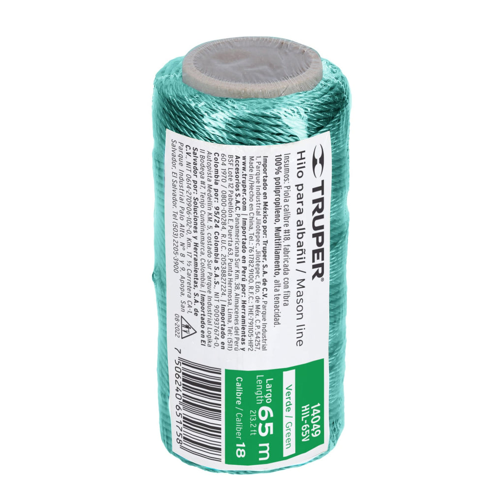 Hilo para albañil verde carrete con 65m, TRUPER HIL-65V (14049)