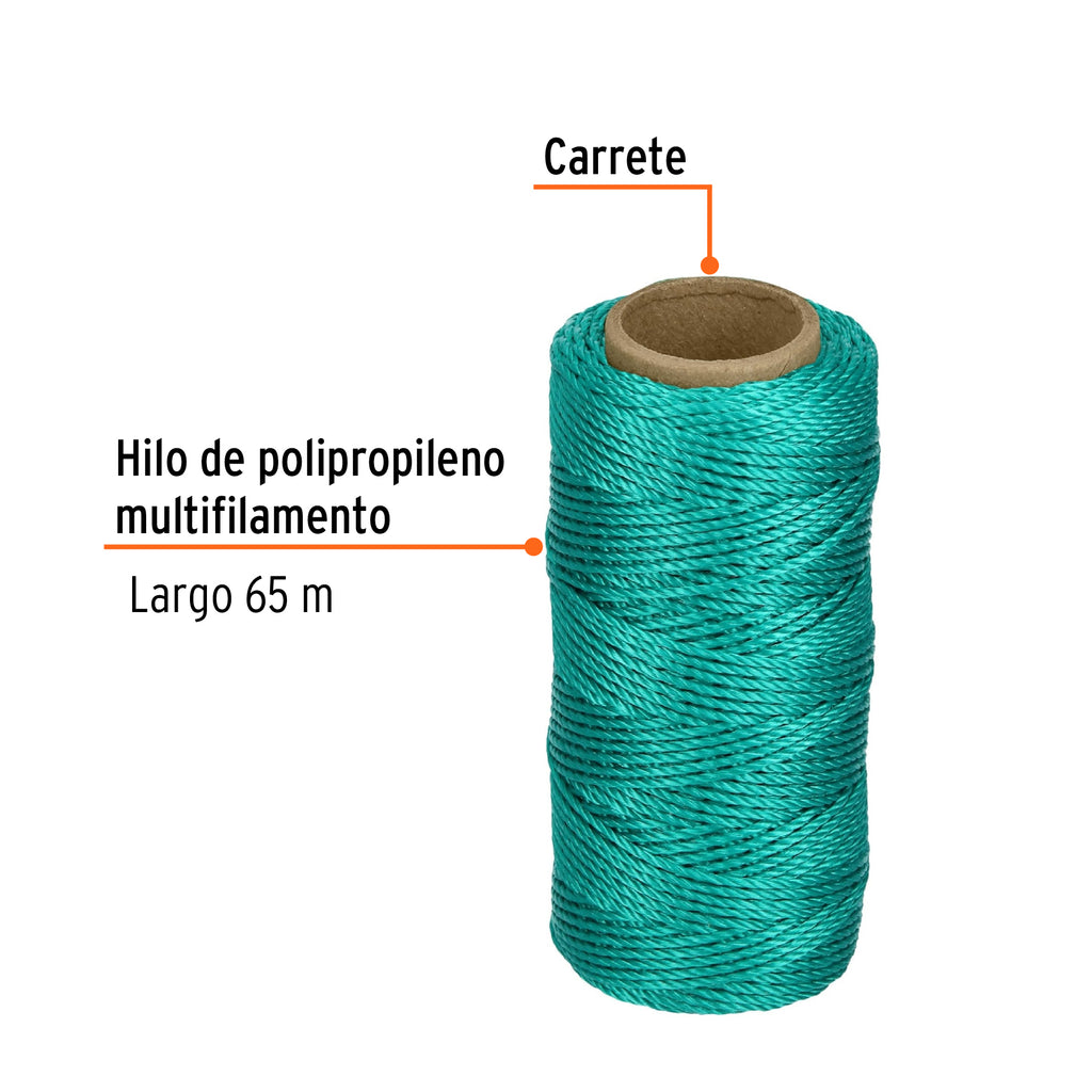 Hilo para albañil verde carrete con 65m, TRUPER HIL-65V (14049)