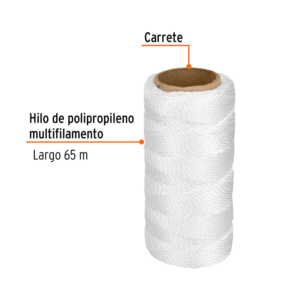 Hilo para albañil blanco carrete con 65 m, TRUPER HIL-65 (12988)