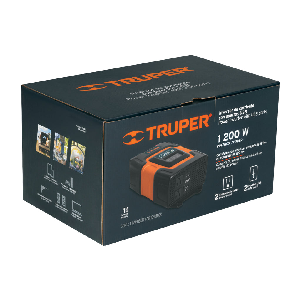 Inversor de corriente de 1200 W con puertos USB, TRUPER INCO-1000 (10491)